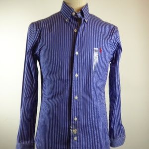 NWT RALPH LAUREN CUSTOM FIT BLUE STRIPE SHIRT button down collar S pony